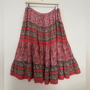 White Stag Red Paisley Tiered Circle Skirt 100% rayon